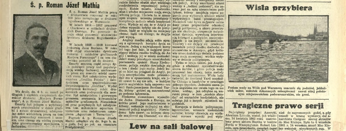Roman Józef Mathia (1882-1932) – drukarz warszawski